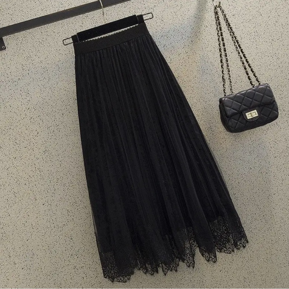 Elegant Black Lace Maxi Skirt